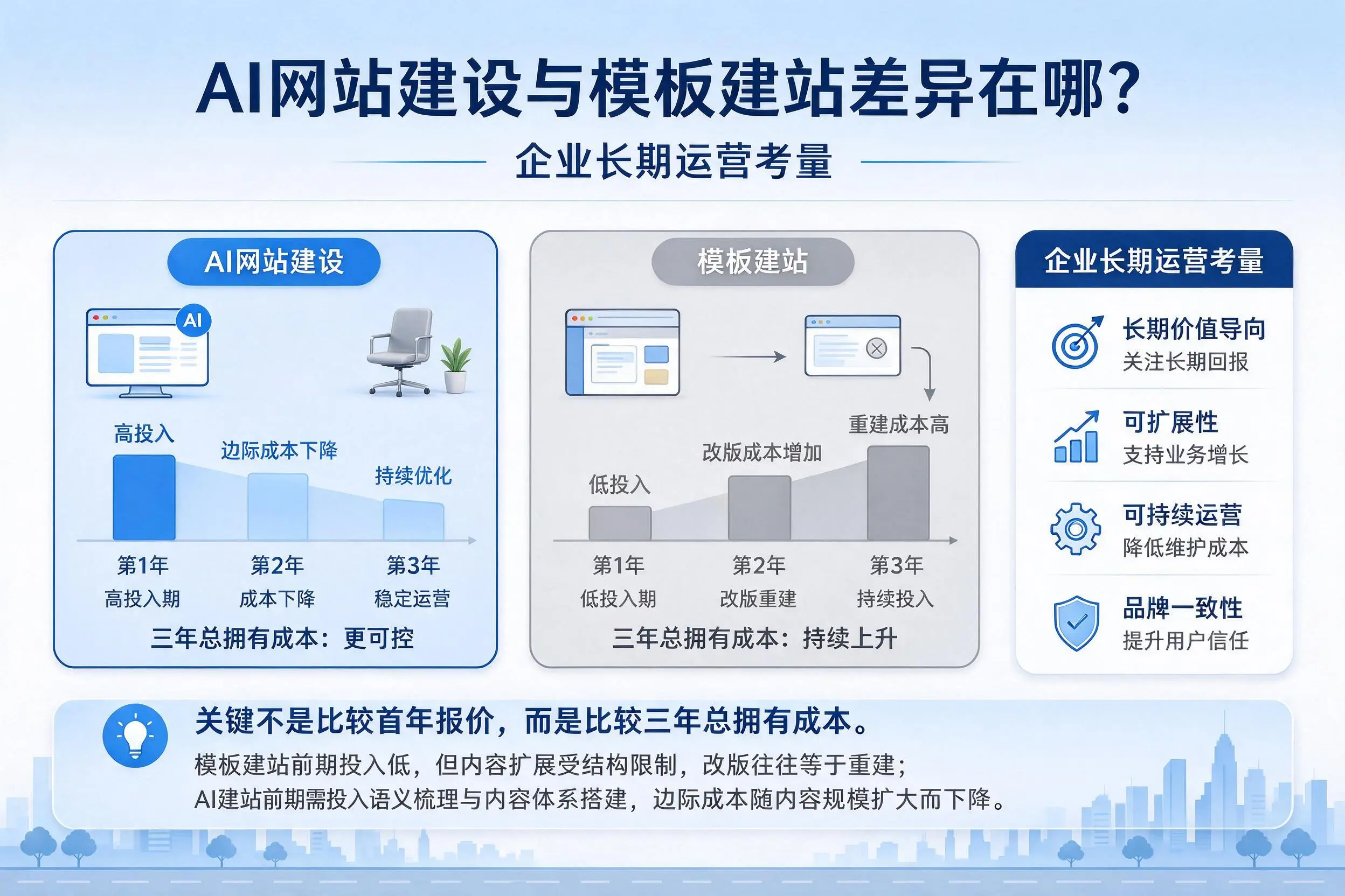 AI网站建设与模板建站差异在哪?绍兴企业长期运营考量